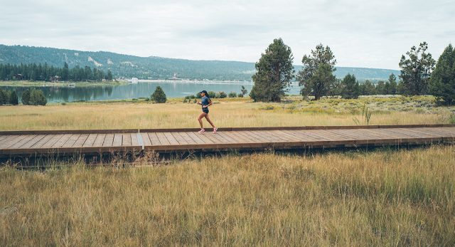 A woman running outdoors